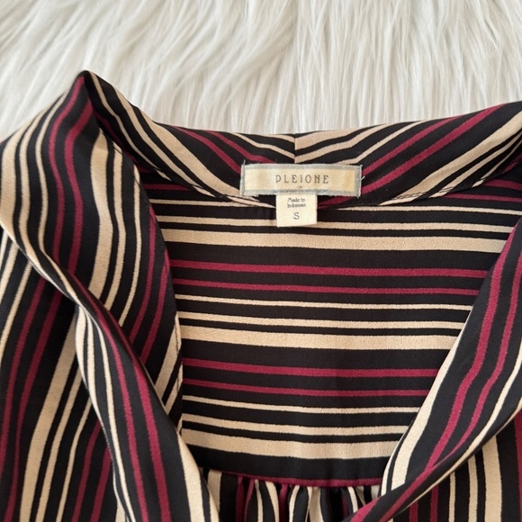 Pleione Red Tan Stripe Faux Wrap Blouse - Picture 2 of 4
